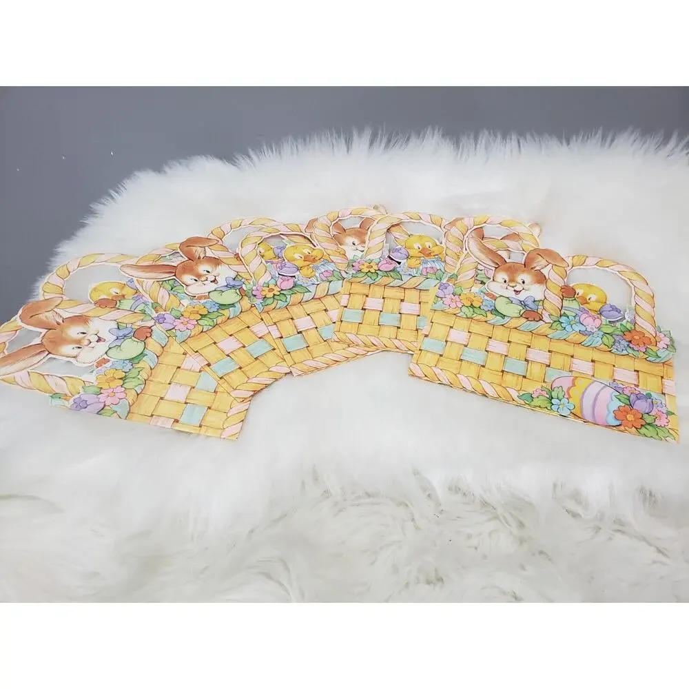LOT 6 American Greeting Bloomer Bunny Pop Out Easter Basket Diecut 1991‎ retro